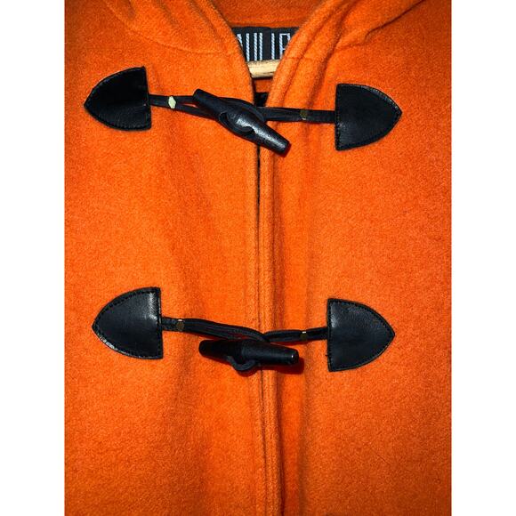 Large COAT Vintage Y2K 100% Wool Toggle Orange Pumpkin Spice Schoolgirl Hooded - Picture 2 of 8